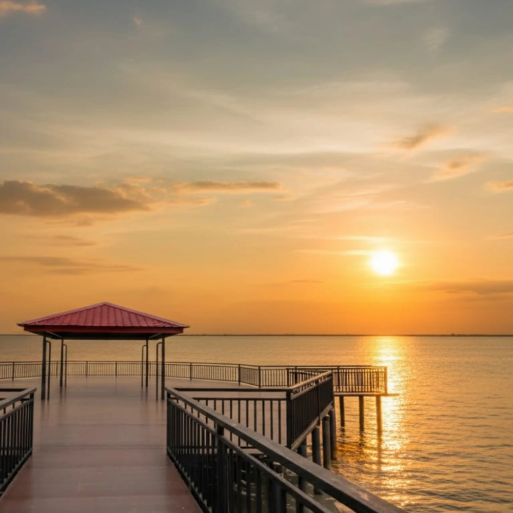 Kattankudy Lagoon Park Sunset - Serene sunset views at Batticaloa lagoon with floating restaurant